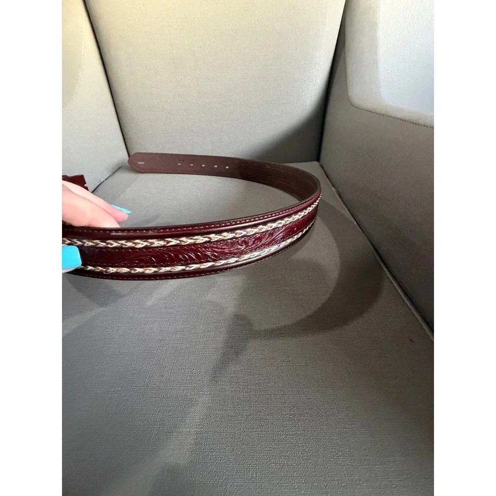 Justin‎ 36 Tooled Leather Western Belt Braided Rawhide Inlay No Buckle